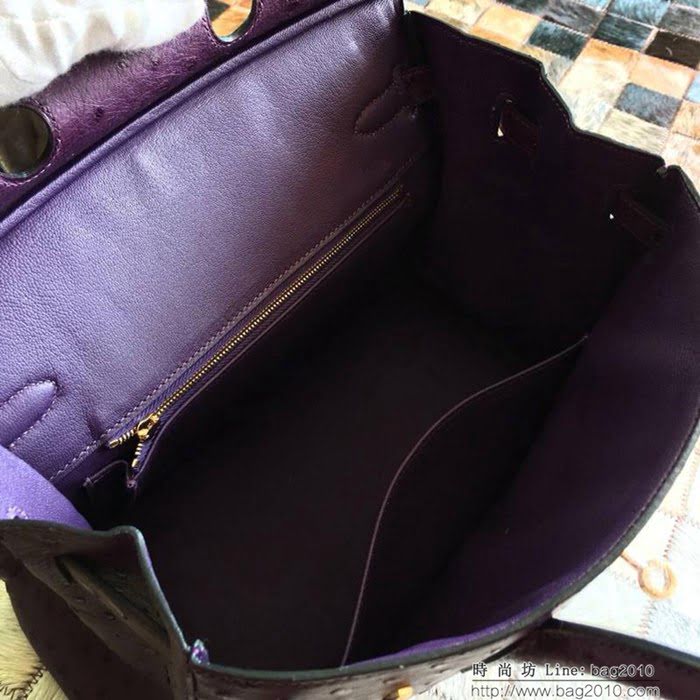 HERMES愛馬仕 鉑金包 Birkin 30 南非原產KK級鴕鳥皮 頂級工藝 紫色 手縫蠟線 手提包  Ama1232